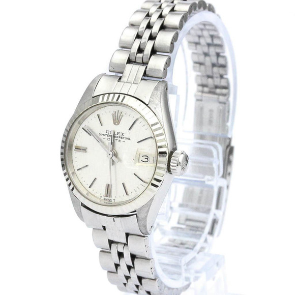 Vintage ROLEX Oyster Perpetual Date 6917 White Gold Steel Ladies Watch BF561695 - Picture 2 of 10